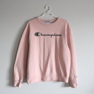 Champion Women's Pink Medium Pullover Fleece Crew Long Sleeve Stretch Sweater